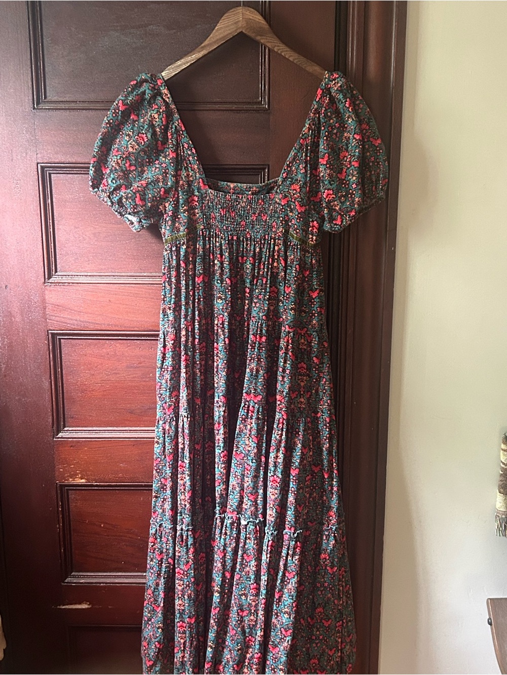 Free People Ashley Babydoll Tiered Maxi Dress Size Small Floral Velvet Ribbon - Picture 6 of 8
